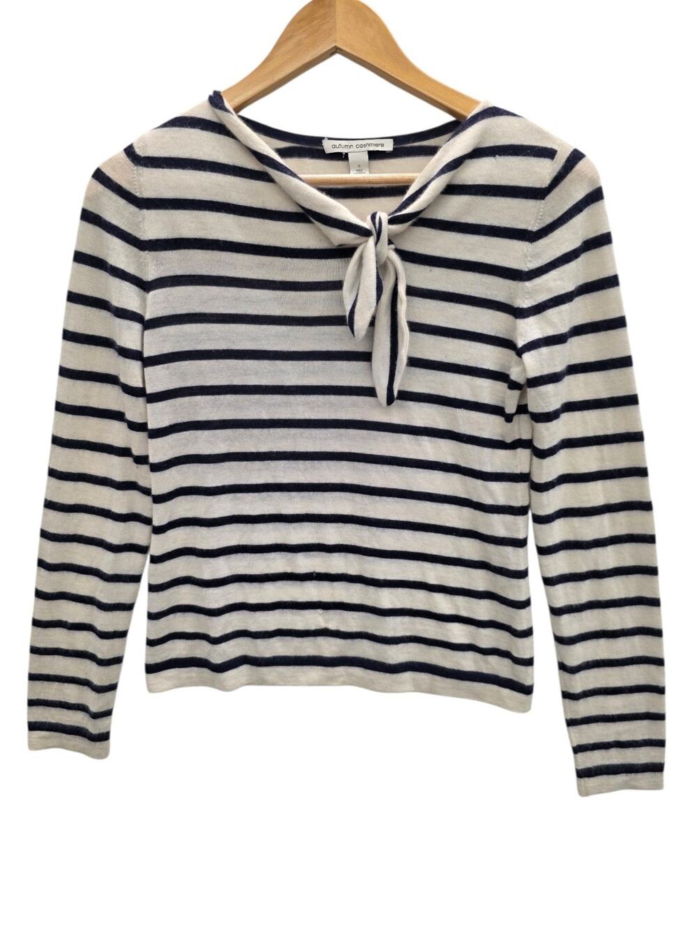 Autumn Cashmere Cream Blue Striped Cashmere Sweater Size Small